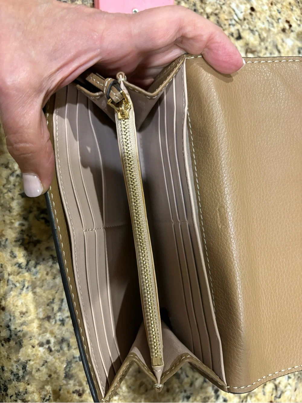 Chloé Tan Leather Foldover Wallet with Gold Accent
